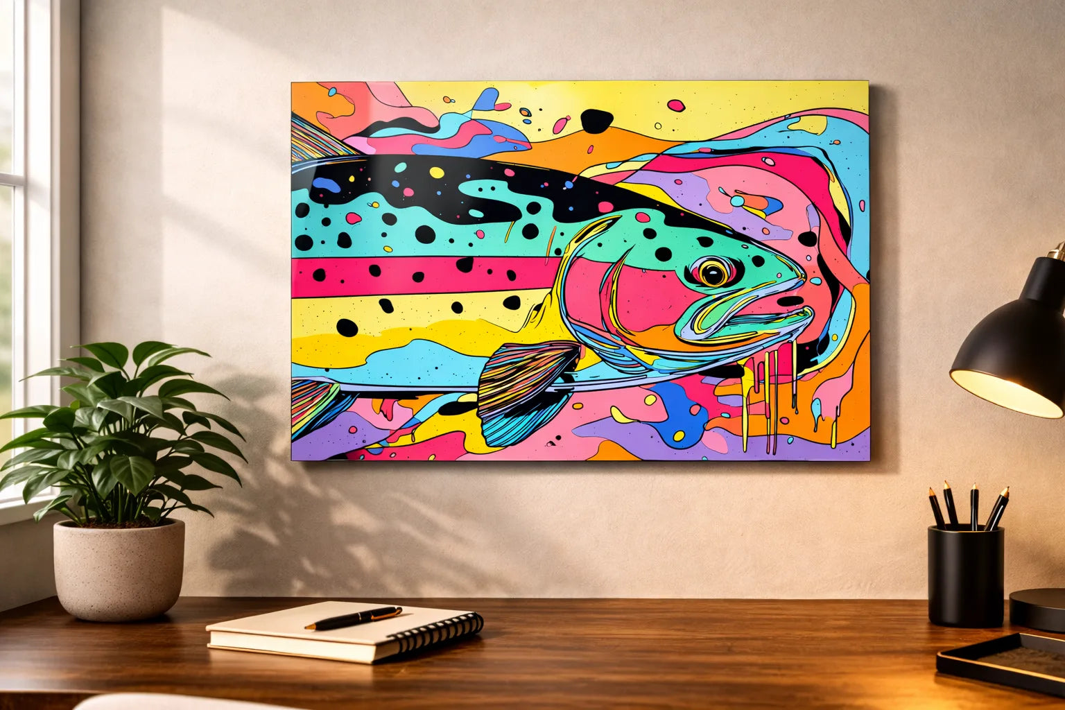 Neon Rainbow Trout Metal Print